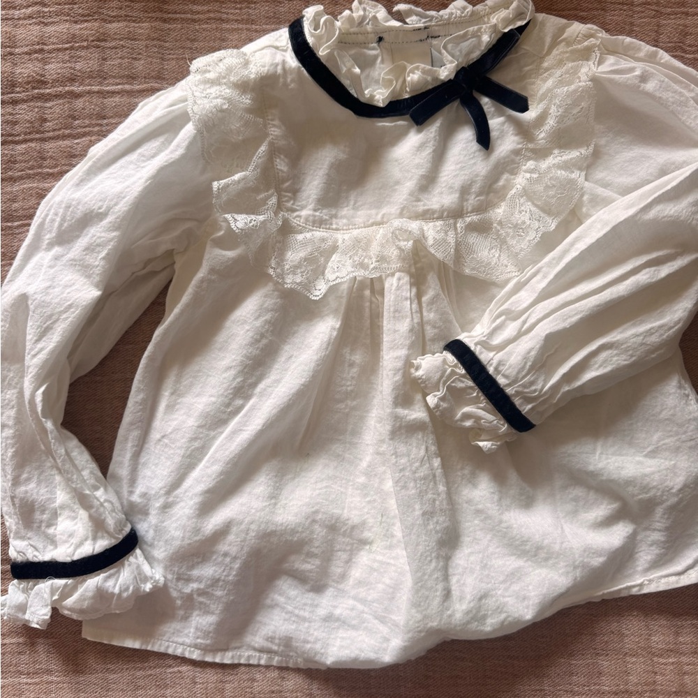 White Lace Trim Kids Shirt